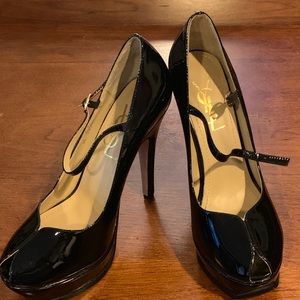 Ysl peep toe 6in heels Black patent